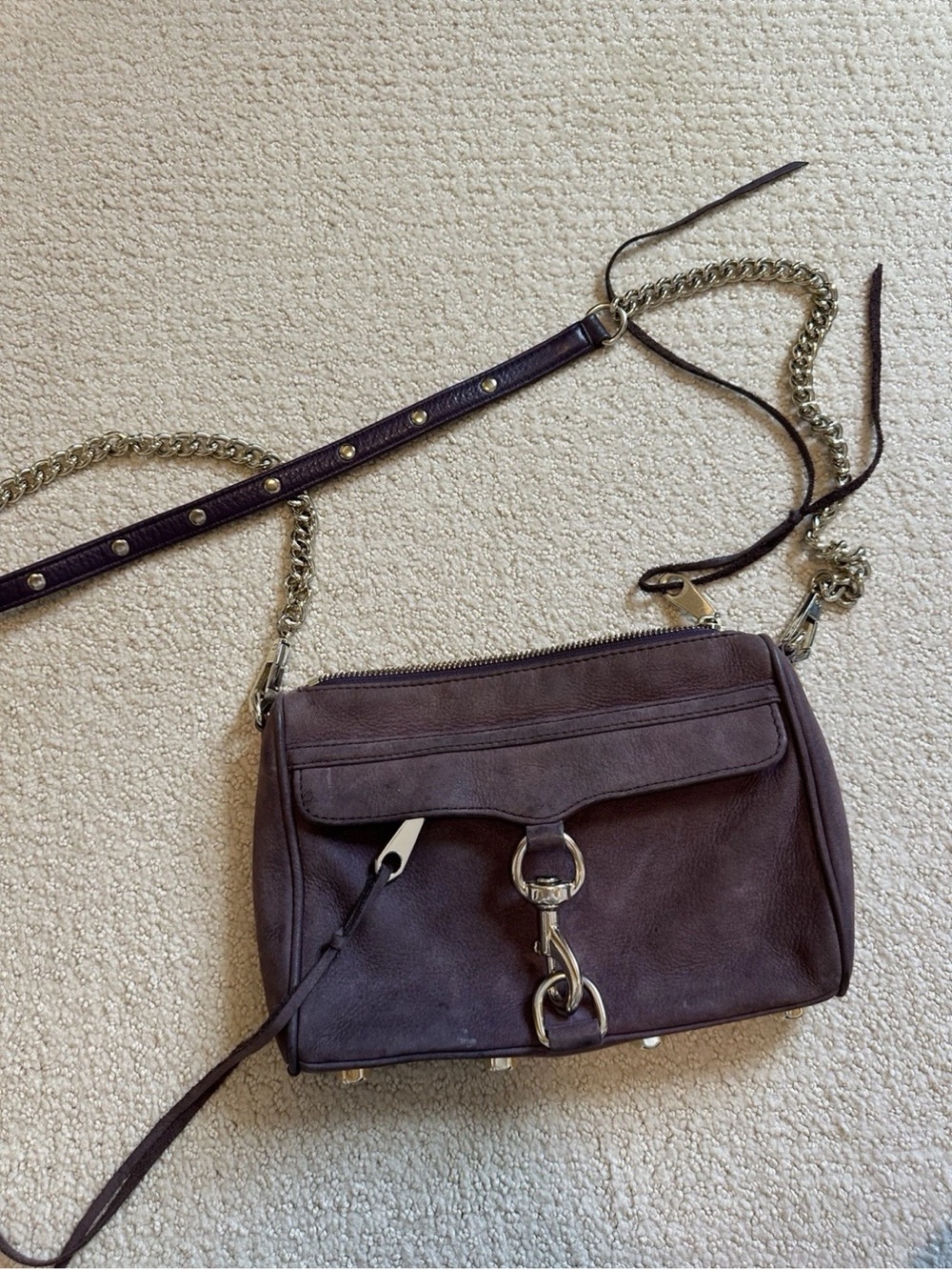Rebecca Minkoff Purple Suede Mini Mac Crossbody with Chain Strap